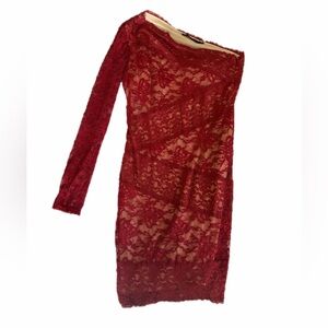 Ark & Co One Shoulder Red Lace Dress